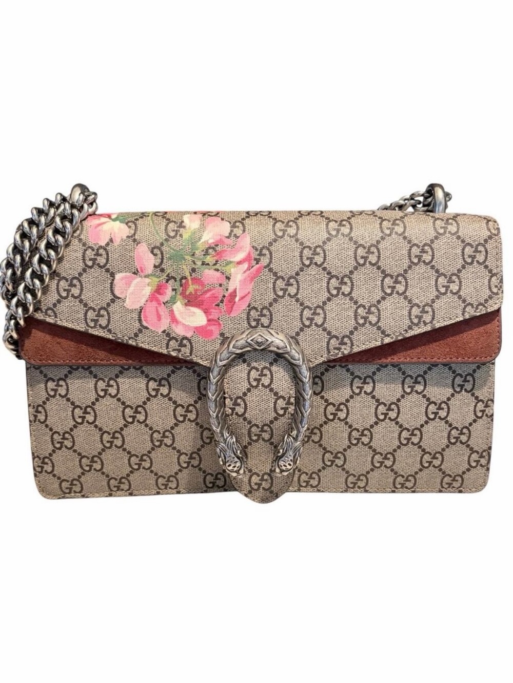 Gucci Dionysus GG Blooms Floral Canvas Shoulder Bag Silver Chain w/ COA